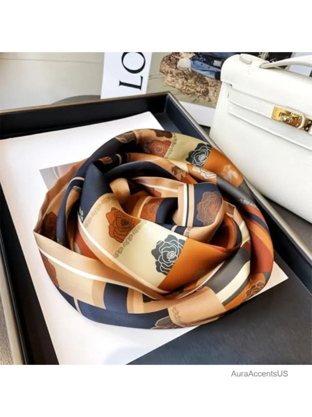 100% Silk Small Neck Wrap Scarf Classic Pattern